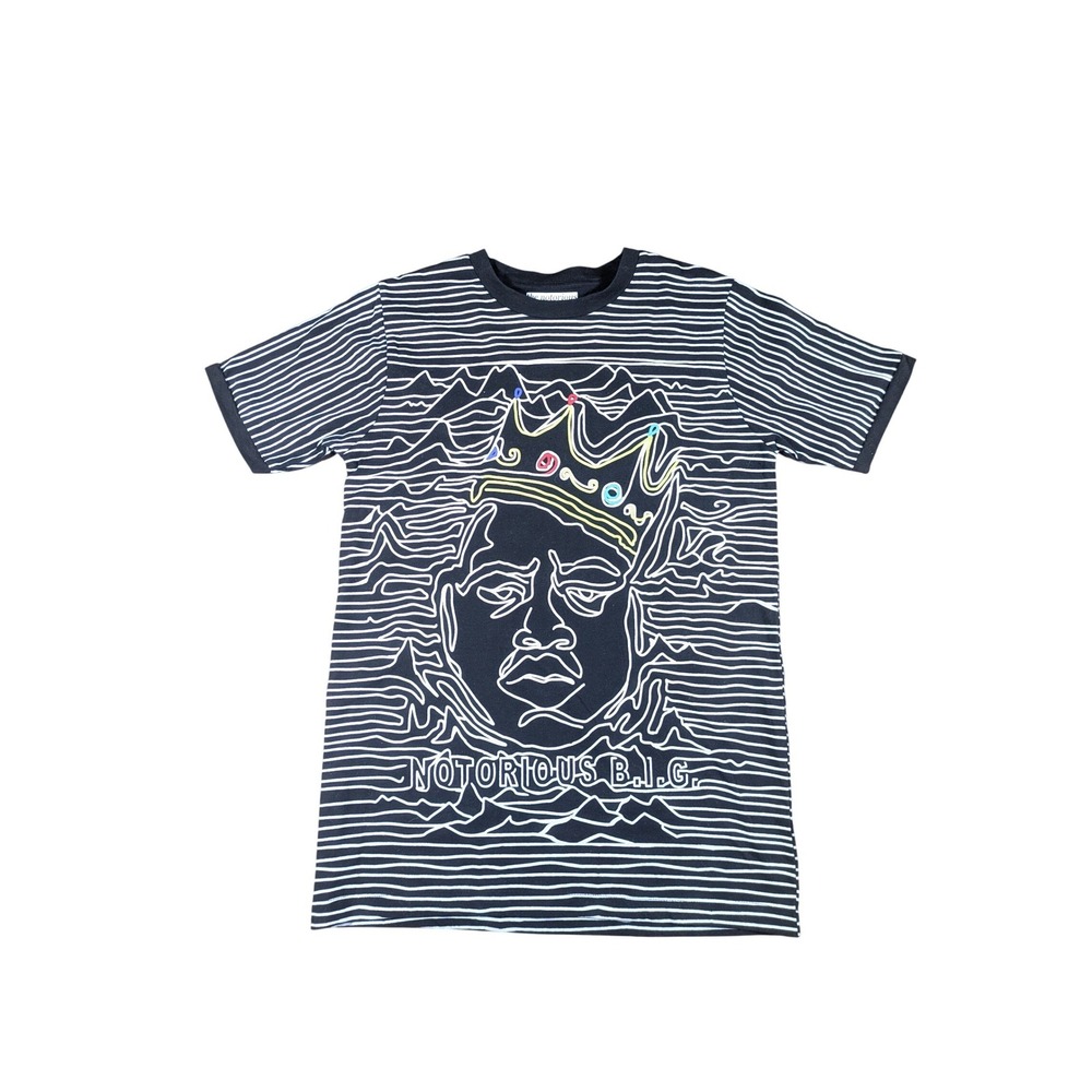 The Notorious B.I.G. Men's Medium T-Shirt Black Striped Graphic‎ Tee Biggie